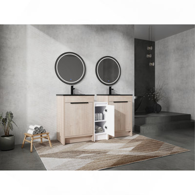 Meuble-lavabo autoportant de 60 pouces avec lavabo en céramique noire et armoires de rangement, porte à fermeture douce, armoire combinée 02424 * 2 + 0312