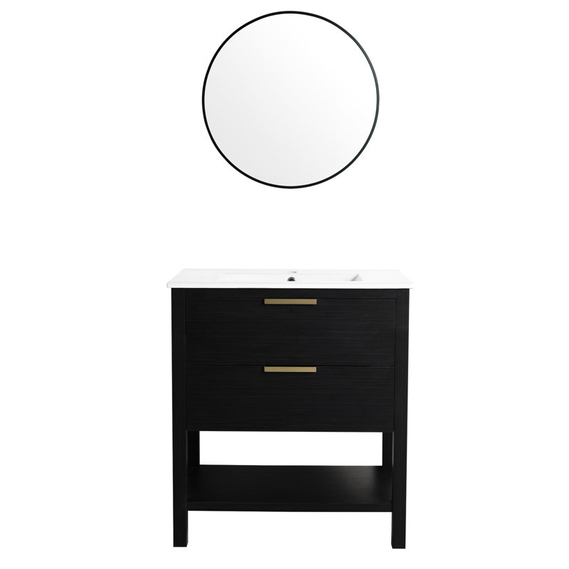 Meuble-lavabo à 2 tiroirs 2 tablettes, 30", Black