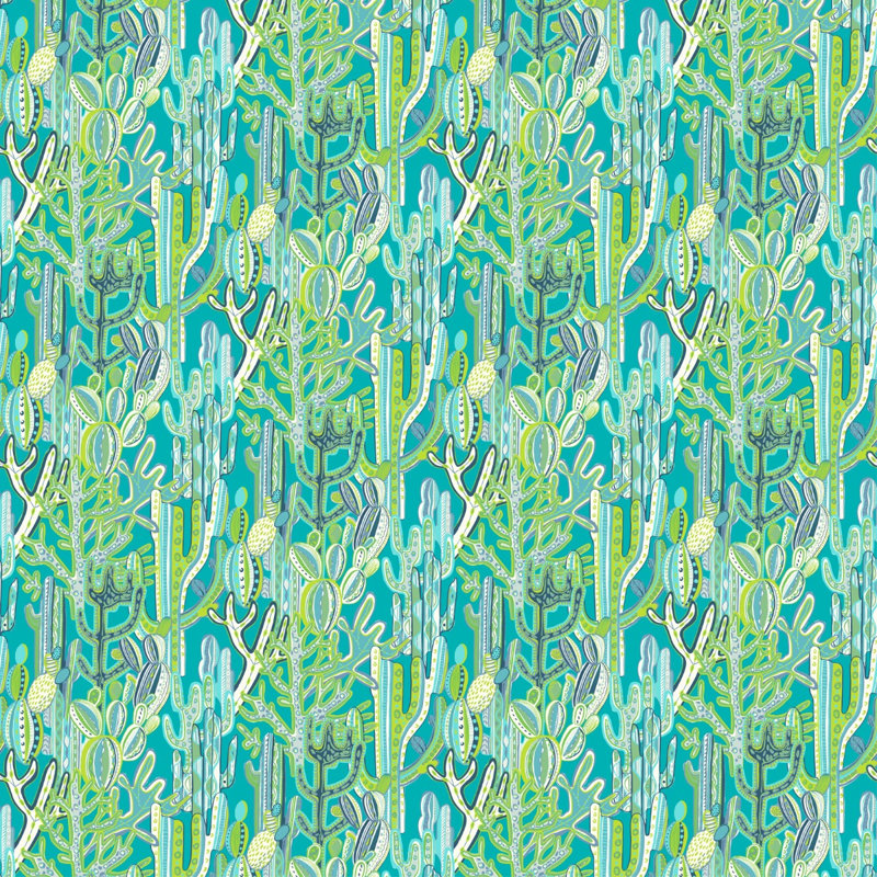 Cactus 100% Cotton Fabric, Azul/Verde