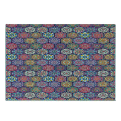 Ambesonne Mandala Tempered Glass Cutting Board Oriental Hexagon Motif Multicolor