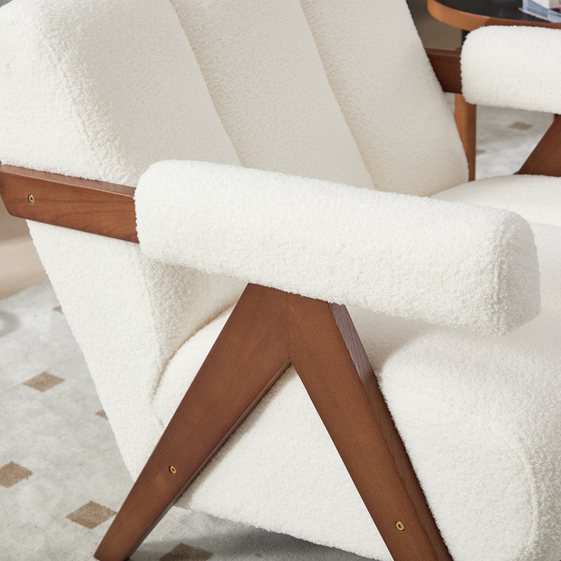Modern Upholstered Accent Armchair Living Room Chair with Sherpa Arms, White Sherpa Fabric, White