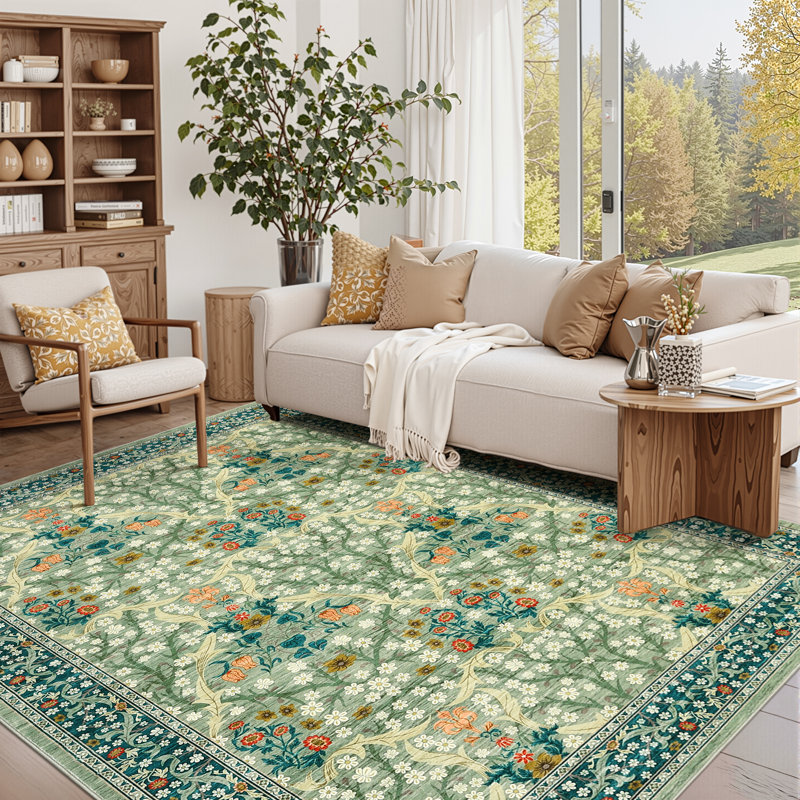 Tapis d'intérieur lavable à la machine, antidérapant, antidérapant et pliable, Vert, Rectangle 5 pi x 7 pi