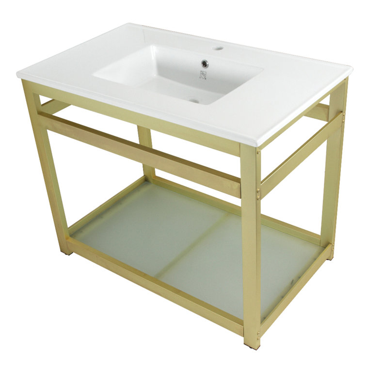 Quadras Ceramic Rectangular Console Bathroom Sink with Overflow