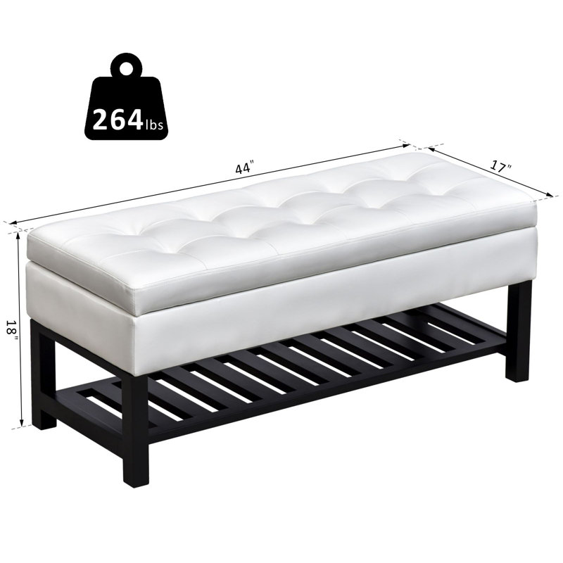 Banc de rangement avec repose-pieds 44 po, Blanc