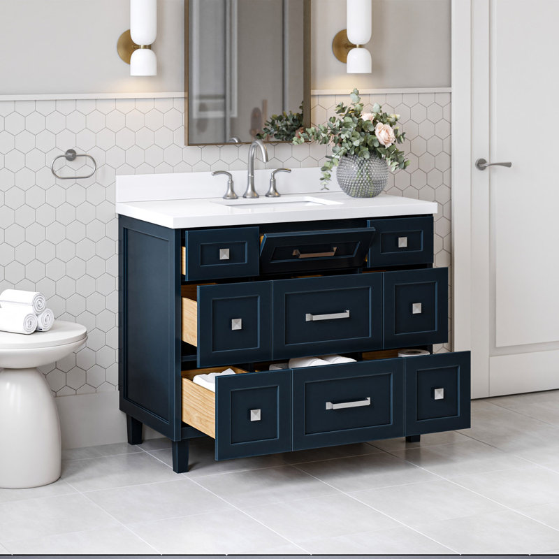 Meuble-lavabo simple 49 po ARIEL Monroe, Bleu minuit, 48" - 49", Pure White Quartz