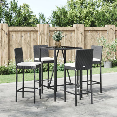 Vidaxl 5 Piece Patio Bar Set With Cushions Black Poly Rattan