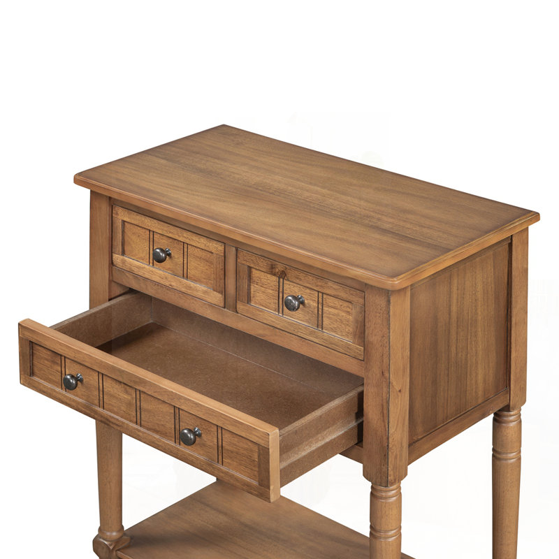 Console étroite, canapé mince avec trois tiroirs de rangement et tablette inférieure pour les espaces compacts, Naturel