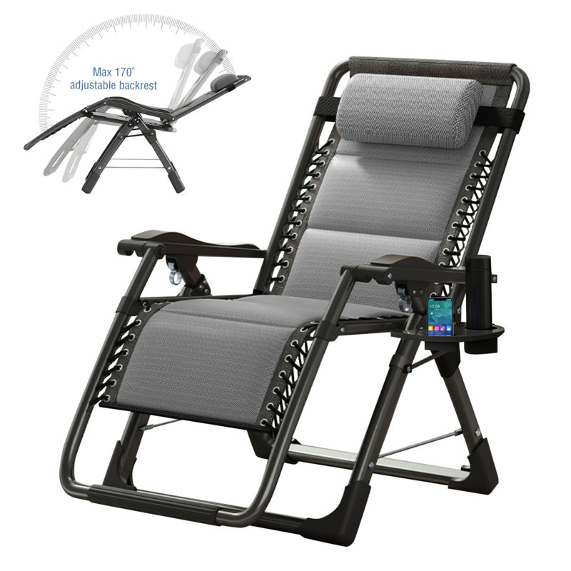 Zero Gravity Chair, Padded Adjustable Reclining Lounge Chair with Removable Headrest, Supports Over 440lbs, Light Gray