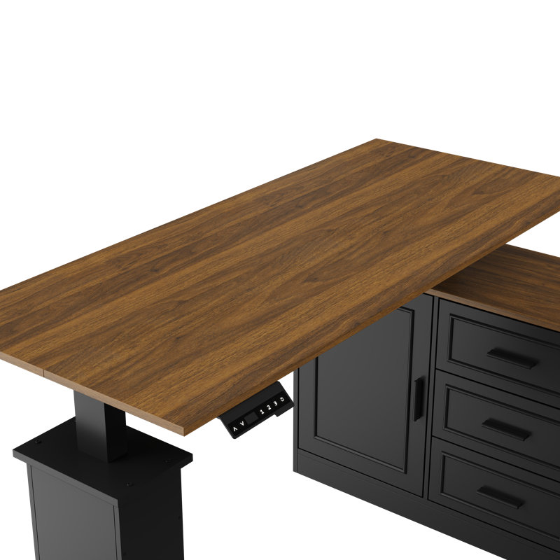 Bureau debout réglable en hauteur de 55 po avec armoire de rangement, 3 tiroirs, 2 portes et contrôleur de préréglage de mémoire