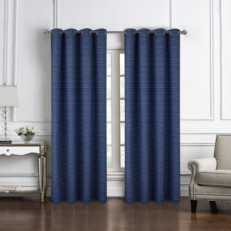 Kensington Textured Woven Privacy Window Curtain, 54" W x 95" L, Navy