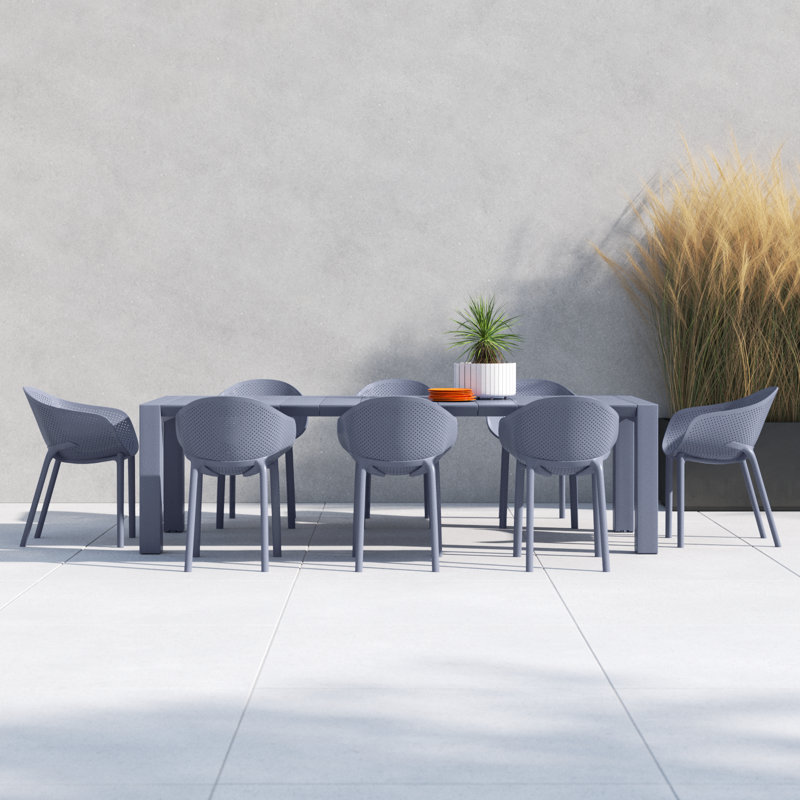 Farrah 9-Piece Extendable Patio Dining Set, Dark Gray