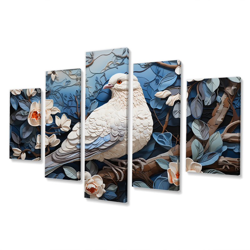 Colombe bleue et blanche I - art mural multicolore colombe