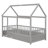 Twin Size Floor Wooden Bed with House Roof Frame, Fence Guardrails,Grey-1722518669-1722518670