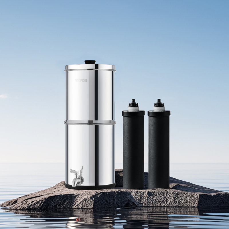 2.25G Gravity-fed Water Filter Countertop System Stainless Steel 2 Filters