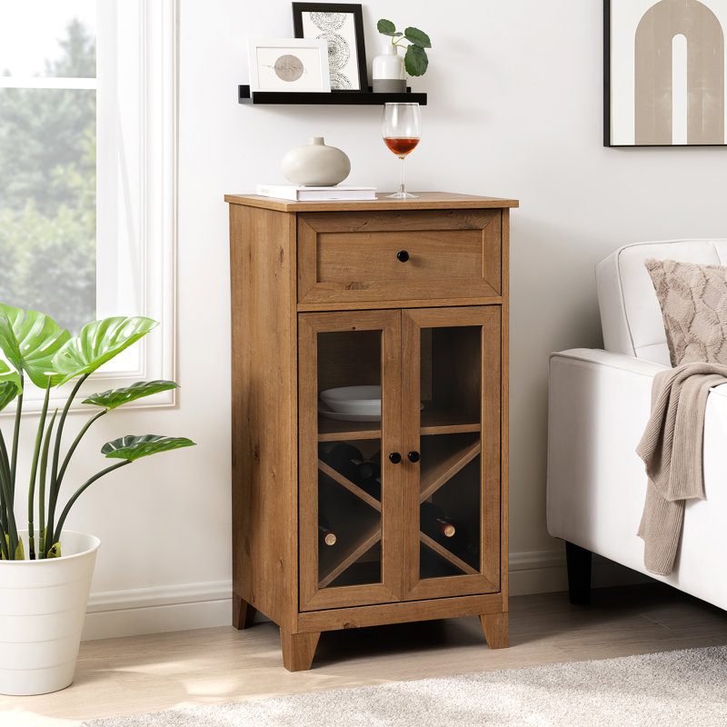 Bar classique avec porte en verre avec rangement pour bouteilles, Chêne anglais