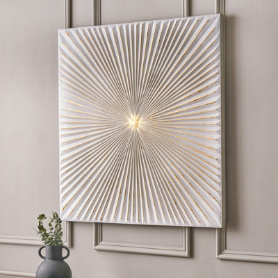 White and Gold Metal Sunburst 1 Piece Wall Art