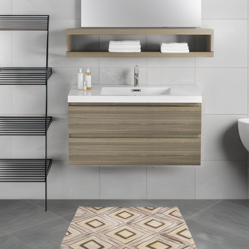 Meuble-lavabo flottant 42 po avec lavabo, Gris cendre