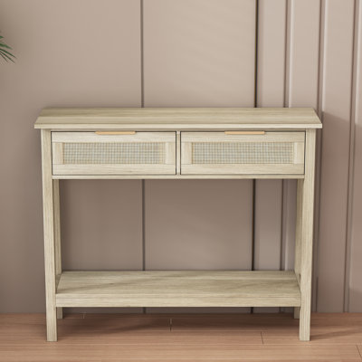 Ceryn Boho Style Console Table With 2 Rattan Drawer And Bottom Storage Shelf For Entryway