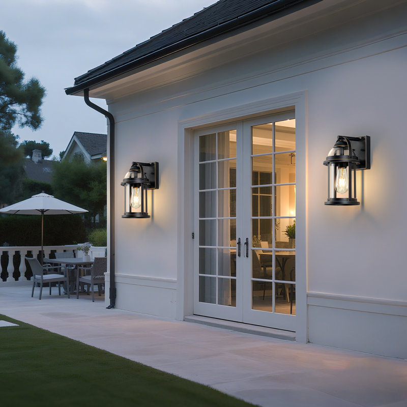 Rustic Farmhouse Black Wall Lanterns Dusk to Dawn Outdoor Wall Lights Waterproof Lighting Fixtures, Matte Black