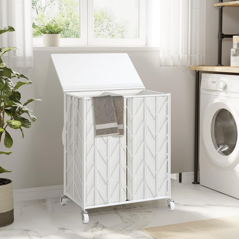 Laundry Basket with Wheels, White