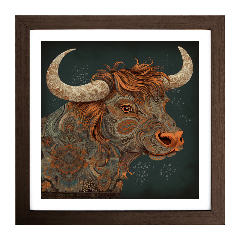 Highland Cow Paisley - Framed Print, Walnut