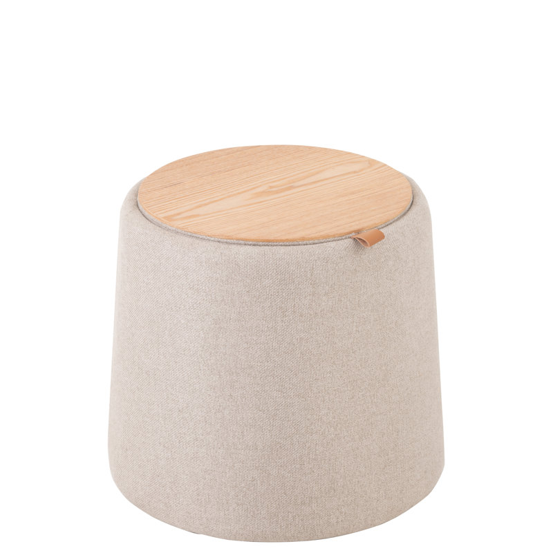 Alasia 43.5cm Wide Faux Leather Round Solid Colour Pouffe Ottoman with Storage, Beige