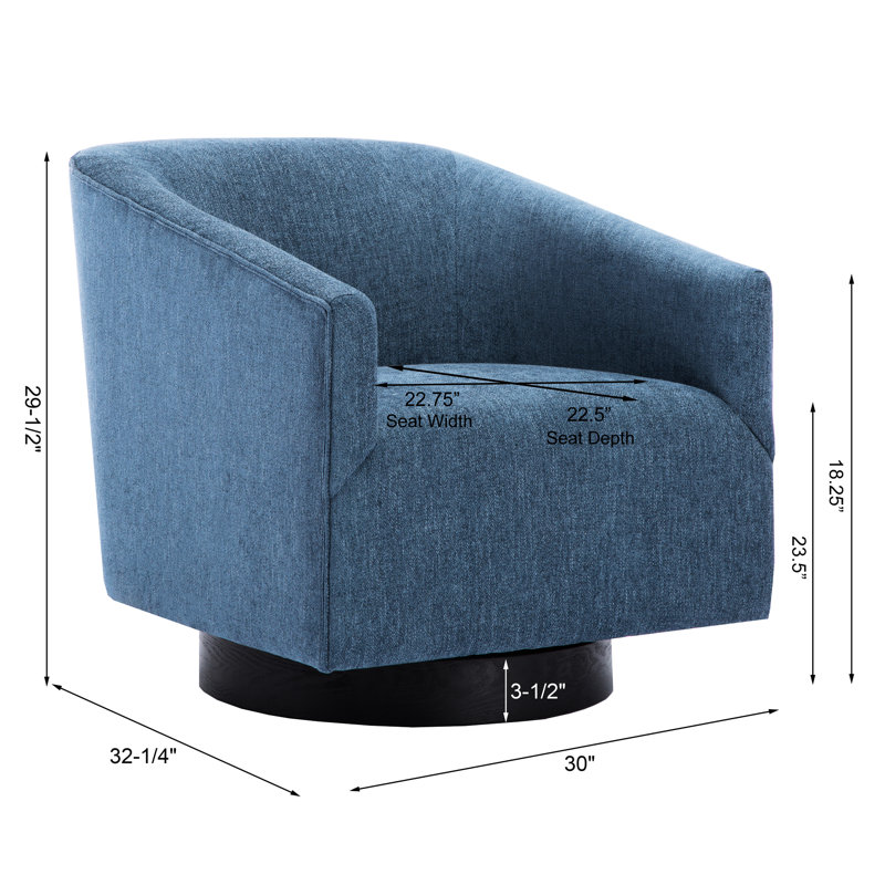 Fauteuil inclinable pivotant bleu à ressorts à arc, base en bois de meuble-lavabo confortable, hauteur des accoudoirs de 23,5 po, extension