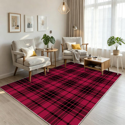 Black Lumberjack Plaid Tartan Abstract Buffalo Check Checkered Classic Cloth Machine Washable Indoor Area Rug