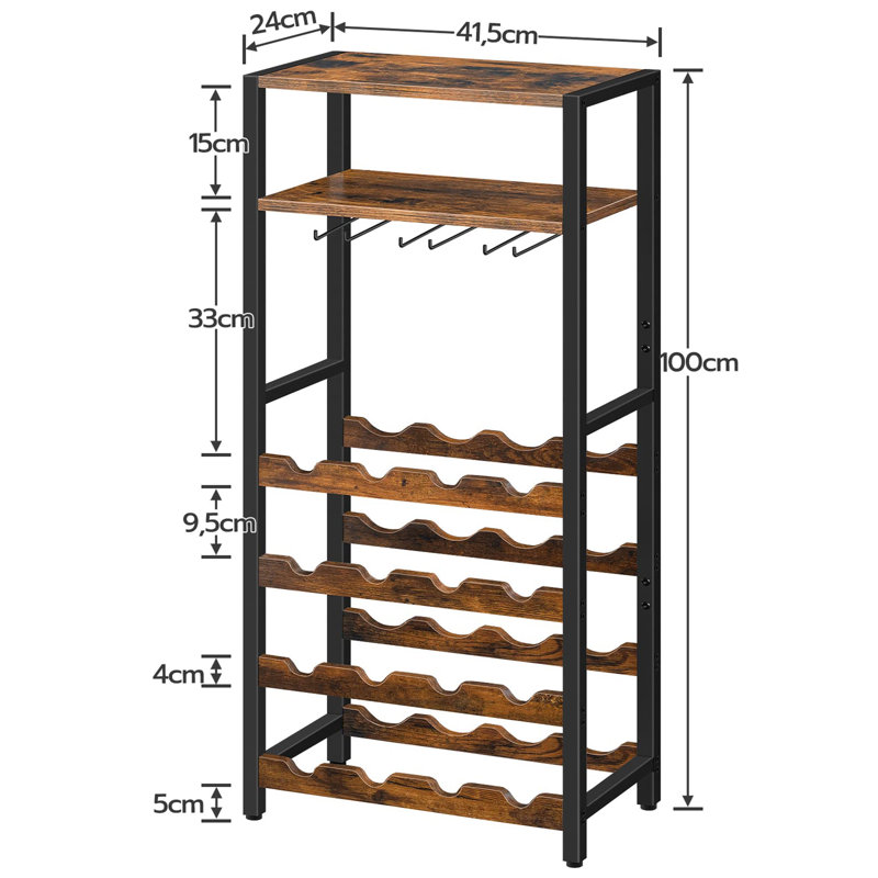 Anias 16 Bottle Floor Wine Bottle & Glass Rack