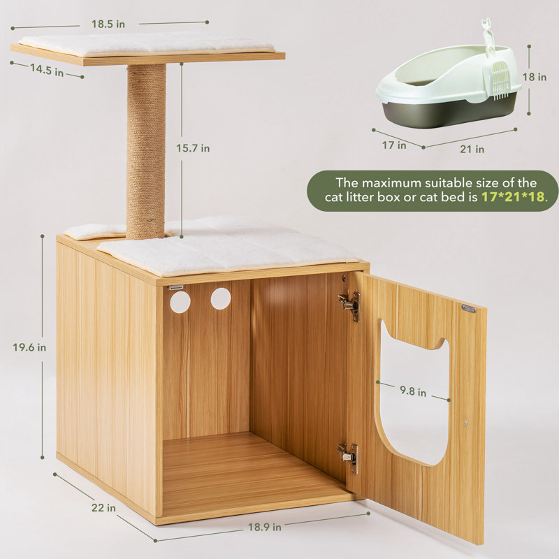 Enclos pour litière pour chat, maison pour chat en bois avec lit pour chat