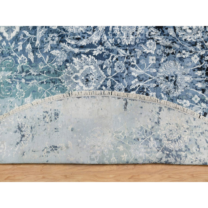Tapis oriental rond gris en laine et en soie noué à la main 12 pi 0 po x 12 pi 0 po - MOA10290808, Rond 12 pi