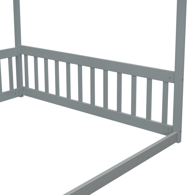 Bloomhouse Canopy Frame Floor Bed with Guardrails, Gray, Full