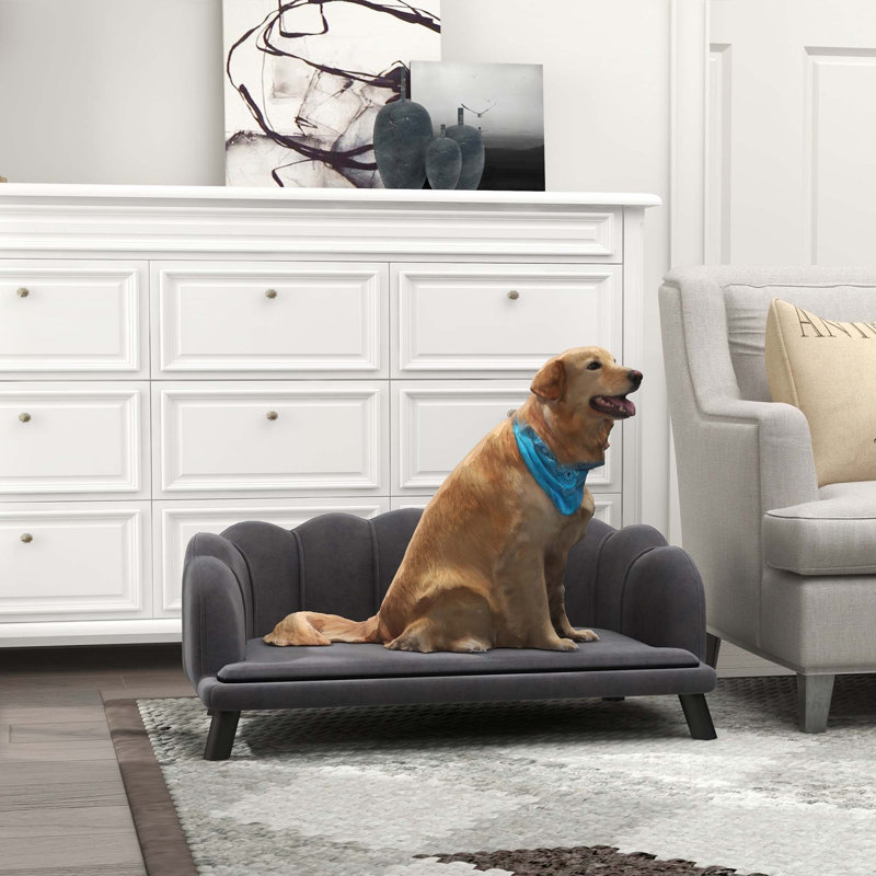 Grand canapé en velours, canapé pour grands et moyens chiens, Gris