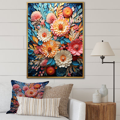 Rose et bleu abstrait botanique sur toile