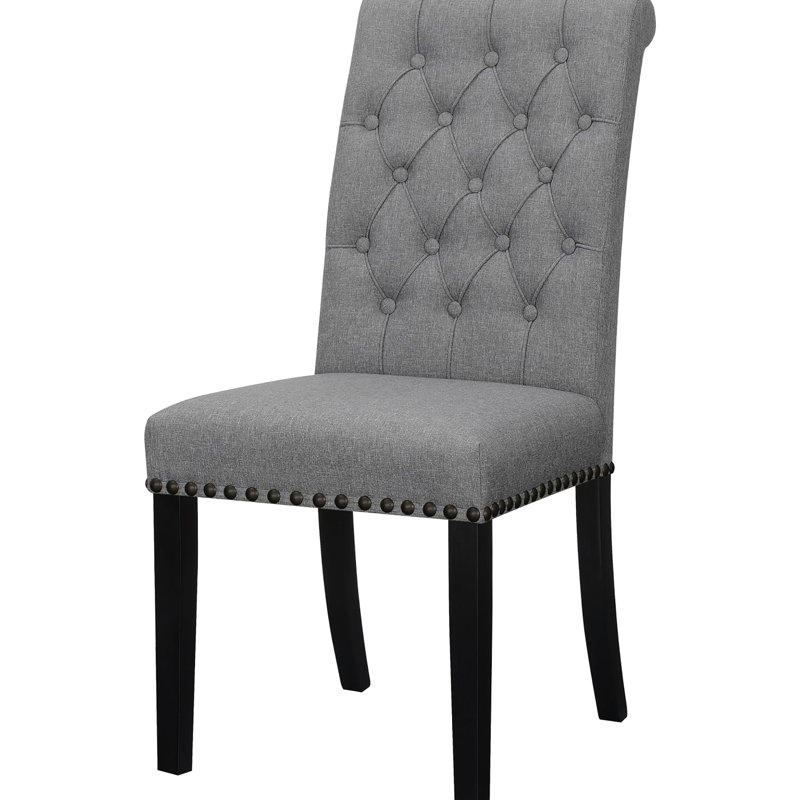 De 2 chaises d'appoint en gris - finition rustique, rembourrage en mousse, tissu, convient au dossier de la salle à manger, rembourrage, revêtement en tissu avec garniture cloutée en cuivre
