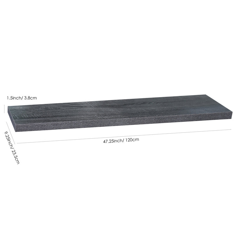 Tablette flottante 2 pièces Bulow, Chêne noir, H 1,5 po x l 47,2 po x P 9,25 po