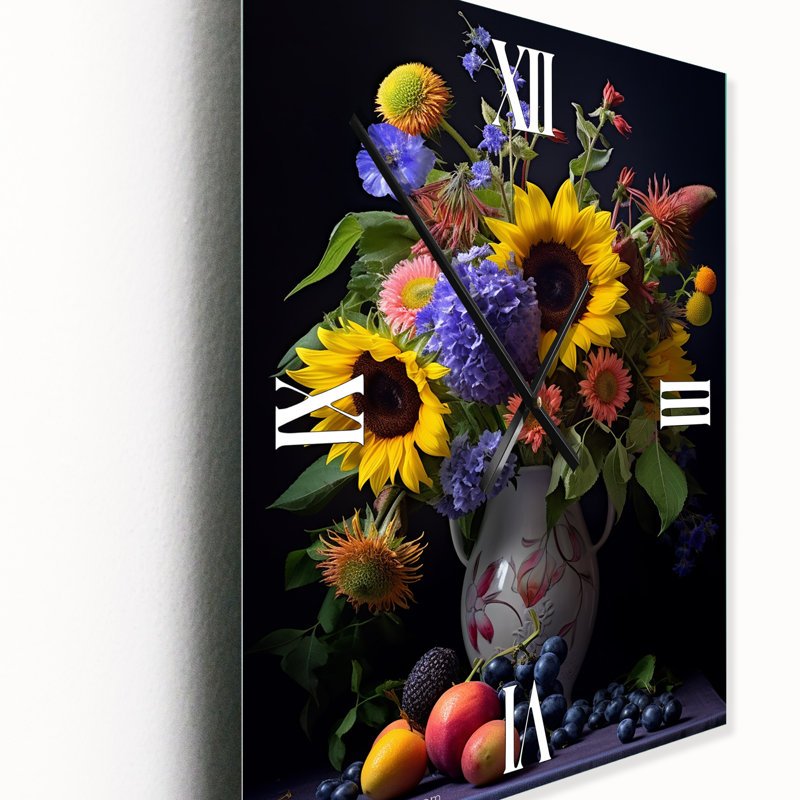 Nature morte aux tournesols dans un vase - Horloge murale moderne à fleurs, Grand