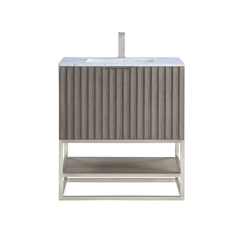 Terra 30'' Single Bathroom Vanity with Top, Carrara Marble/Single Faucet Mount, Cashmere Gray, Brushed Nickel