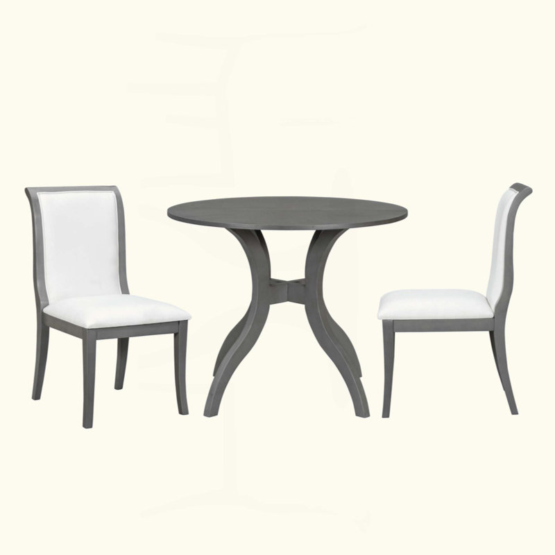 Ensemble de table de salle à manger: table ronde + 2 chaises - ensemble de cuisine traditionnel en bois massif avec plateau de table incrusté, pieds courbés élégants pour la salle à manger