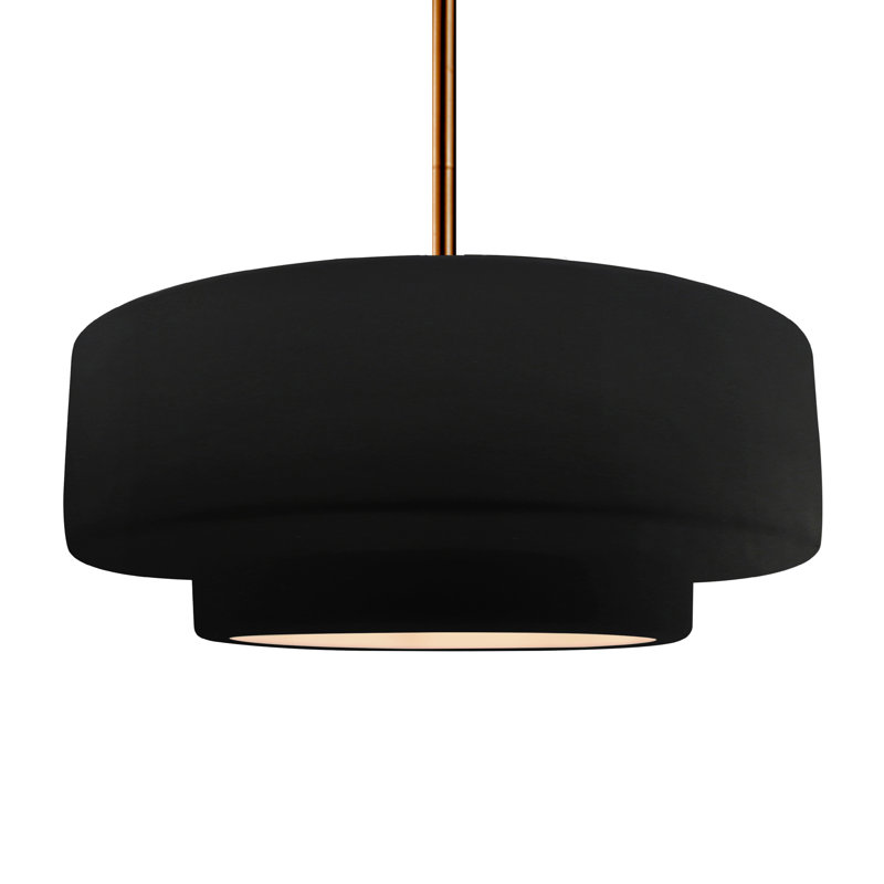 Luminaire suspendu à 1 lumière Meydan, Noir carbone mat / or champagne, H 6 po x l 16,25 po x P 16,25 po, Laiton brossé