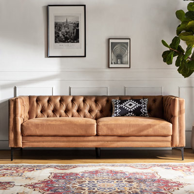 Brinna Contemporary 84" Upholstered Button-tufted Sofa with Metal Legs