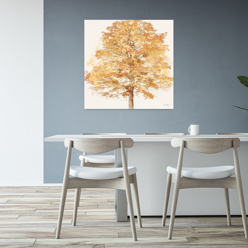Art contemporain avec feuillage doré et feuilles d'or, H 32 po x l 32 po