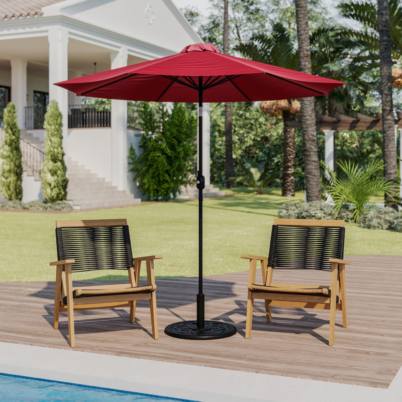 Parasol rond Hele 9 pi - Mât en aluminium de 1,5 po de diamètre - Fonction de manivelle et d'inclinaison, Rouge