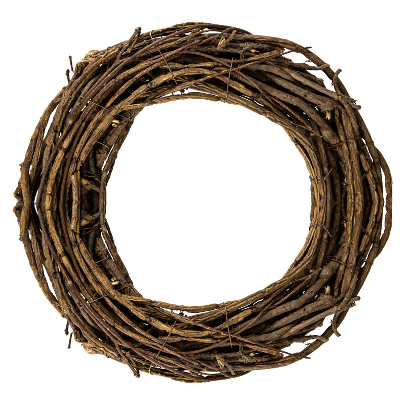 Couronne naturelle de vigne naturelle et brindille artificielle non éclairée, 15" H x 15" L x 3.5" D