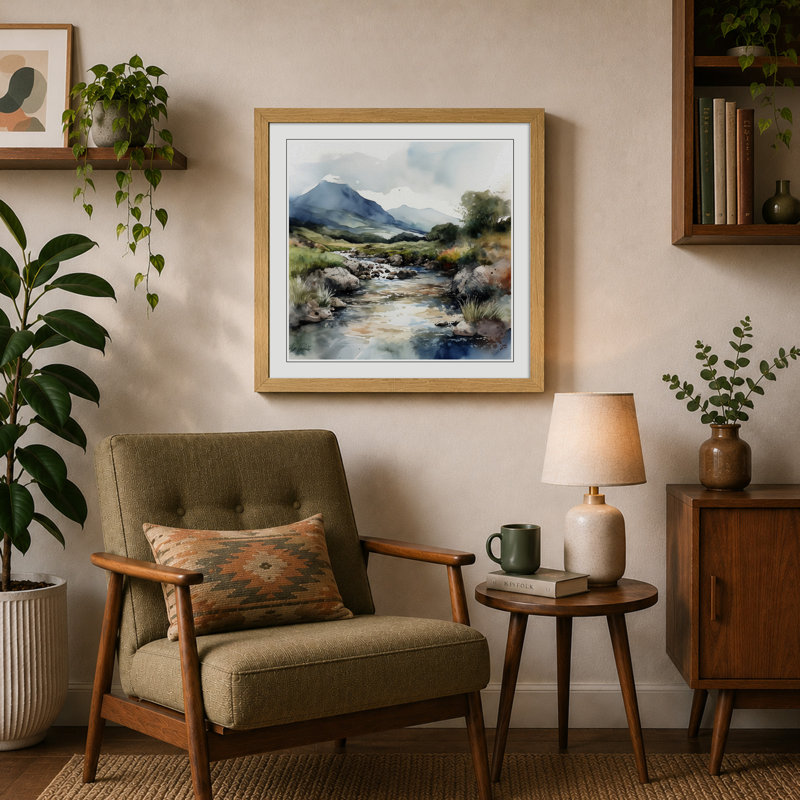 Scotland Watercolour No.2 - Framed Print, Oak