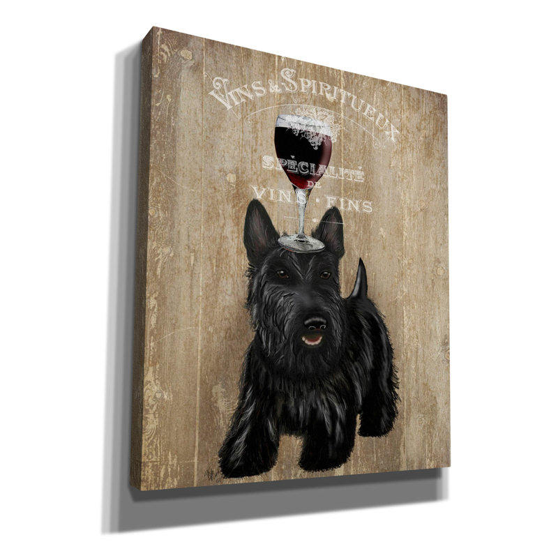 «Dog Au Vin, Scottish Terrier» par Fab Funky, art mural sur toile, H 24 po x l 20 po x P 0,75 po