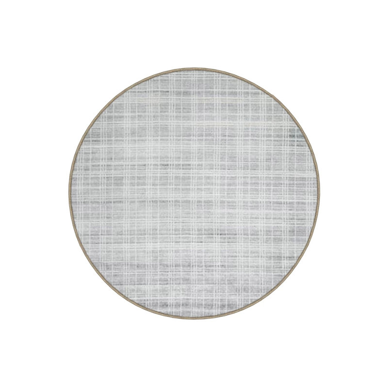 Light Gray White Plaid Detailed Woven Base Modern Decorative Carpet, Round 4'