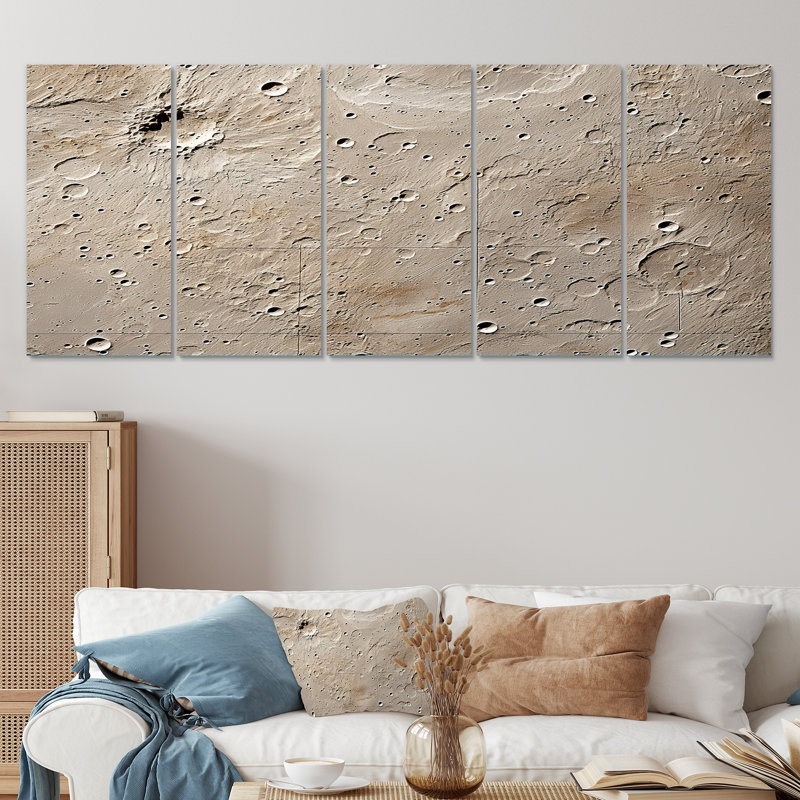 «Abstract Lunar Surface II - Tachisme», art mural 5 pièces, H 28 po x l 60 po
