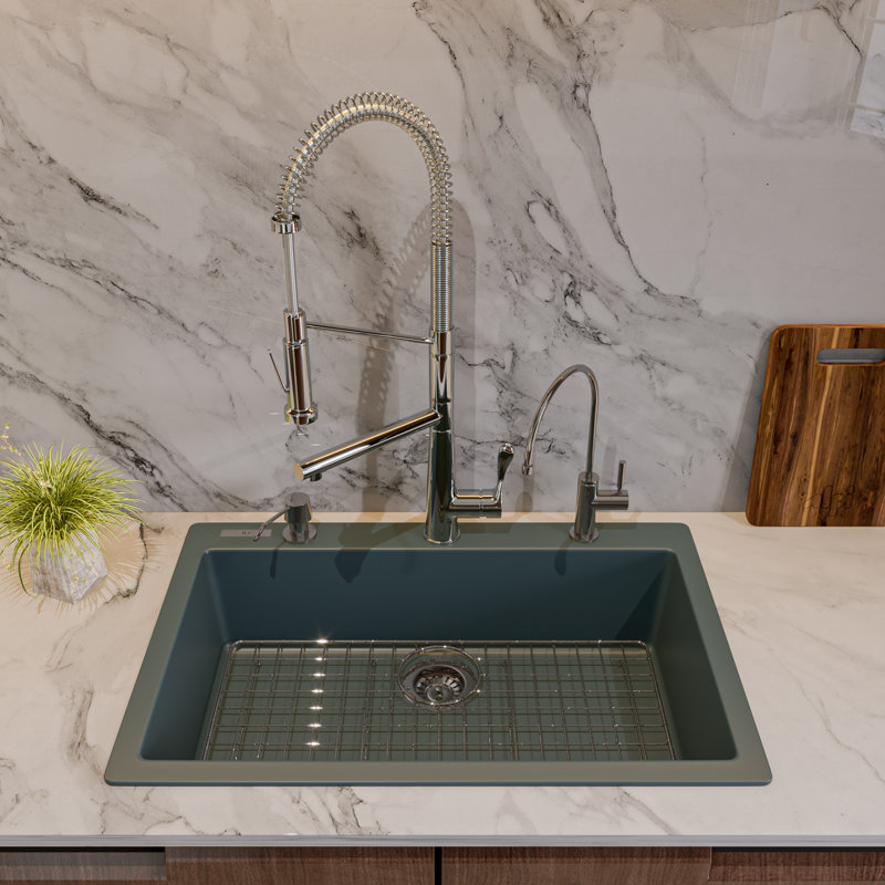 29.88'' L Single Bowl Granite Kitchen Sink, Titanium