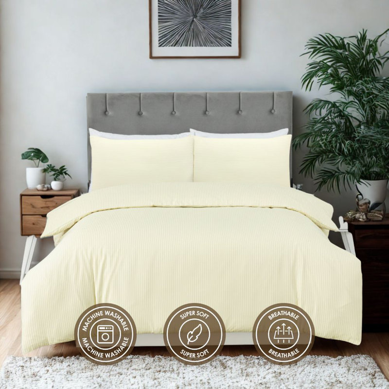 MHG Living Striped Duvet Cover Set T200 Cotton-Rich Polycotton Bedding - Includes Matching Pillowcases, Cream